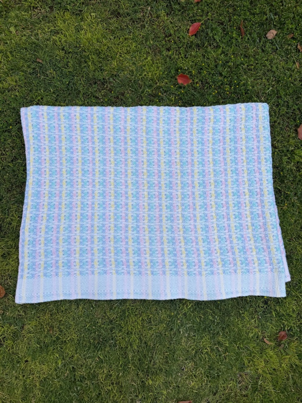 VTG Beacon Pastel Stripe Waffle Knit Baby Blanket WPL1675 100% Cotton 37x48 GUC